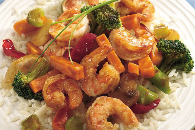 STEAMED SHRIMP WITH VEGETABLES