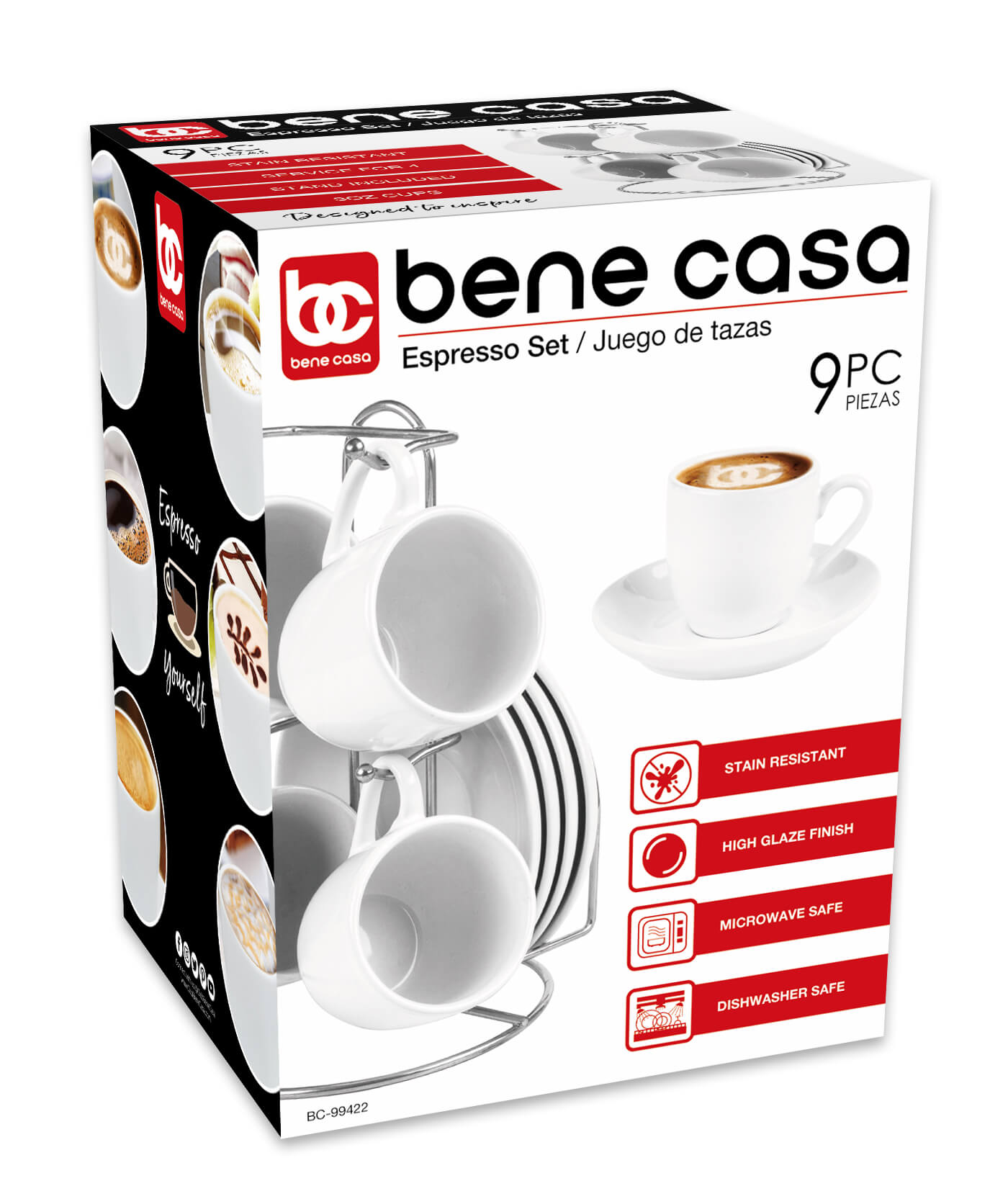 
                  
                    Bene Casa 9-Piece Espresso Demitasse Cup and Saucer Set with Stand (3 colors)
                  
                