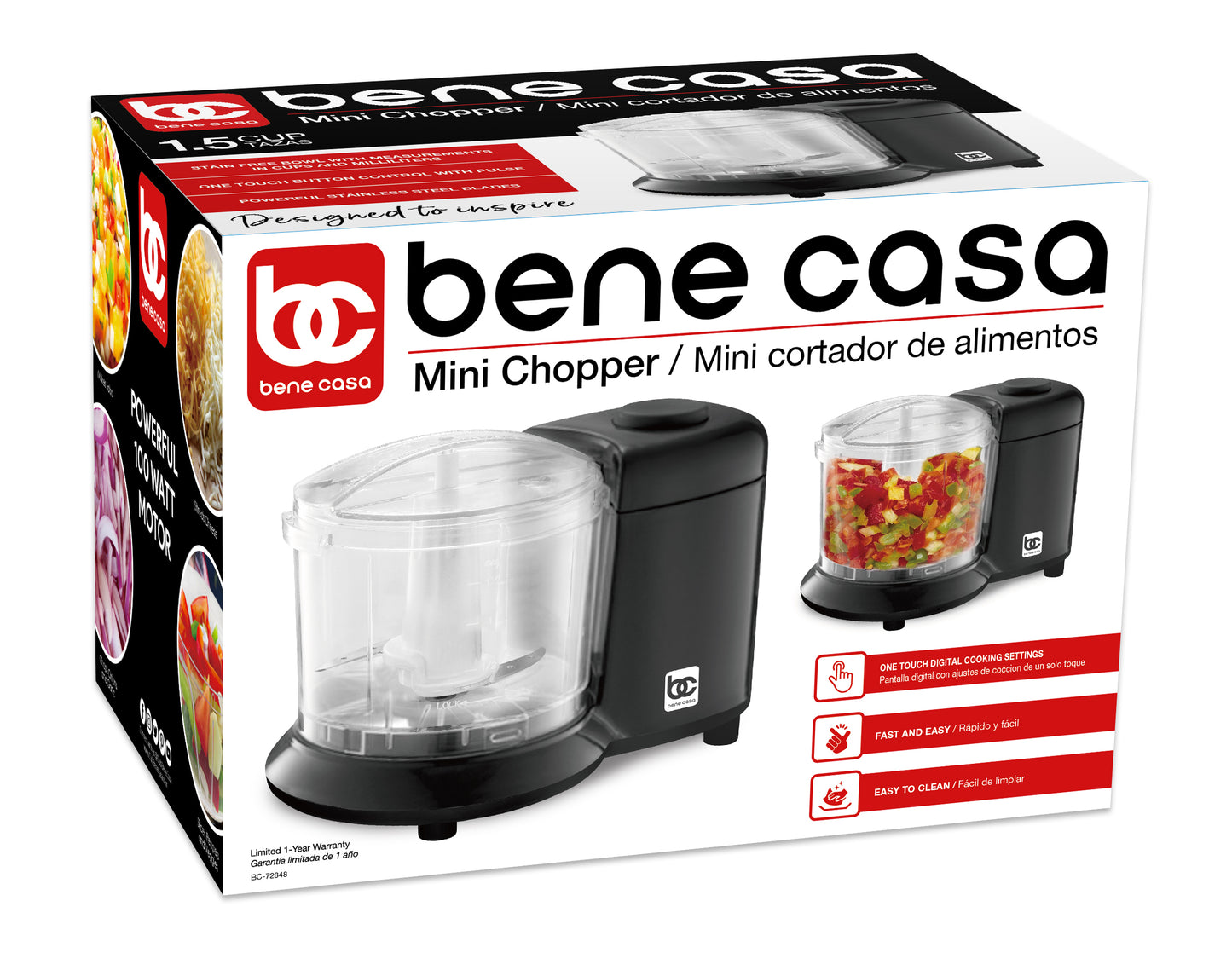 
                  
                    Bene Casa Mini Chopper, stainless-steel blade, pulse control, mincer, dicer - (3 colors)
                  
                