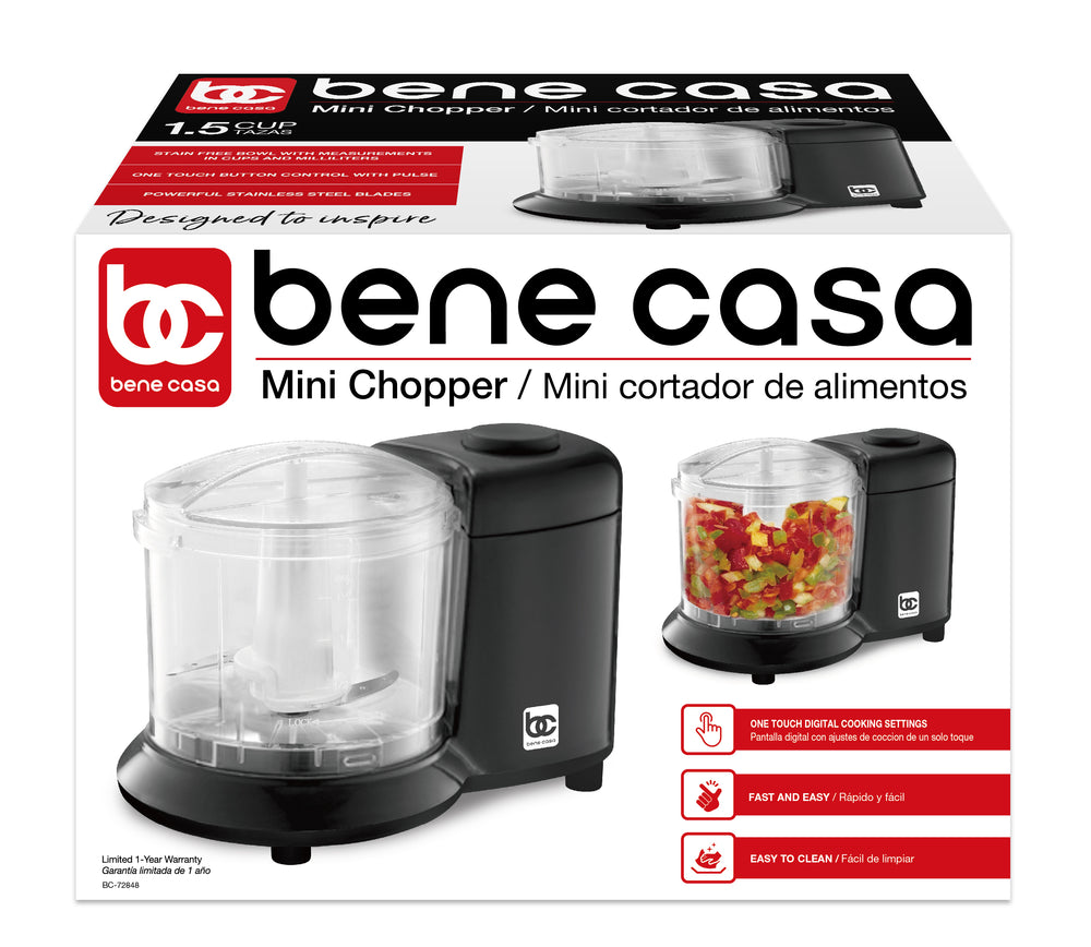 
                  
                    Bene Casa Mini Chopper, stainless-steel blade, pulse control, mincer, dicer - (3 colors)
                  
                