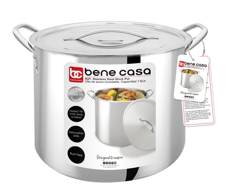 Bene Casa Stainless-Steel Stock Pot w/ lid,  reinforced bottom