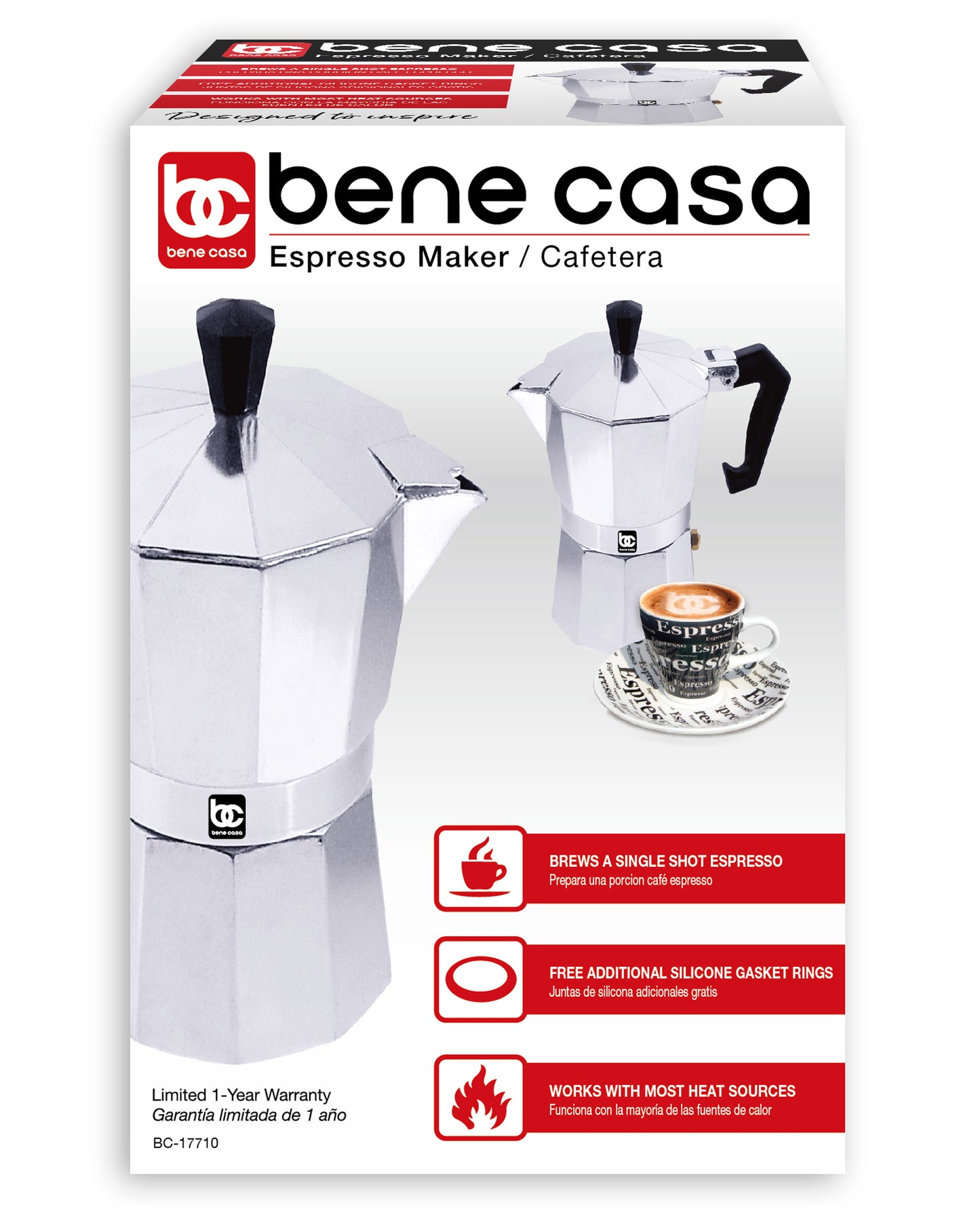 
                  
                    Bene Casa aluminum, stovetop, espresso maker w/ side pour spout
                  
                