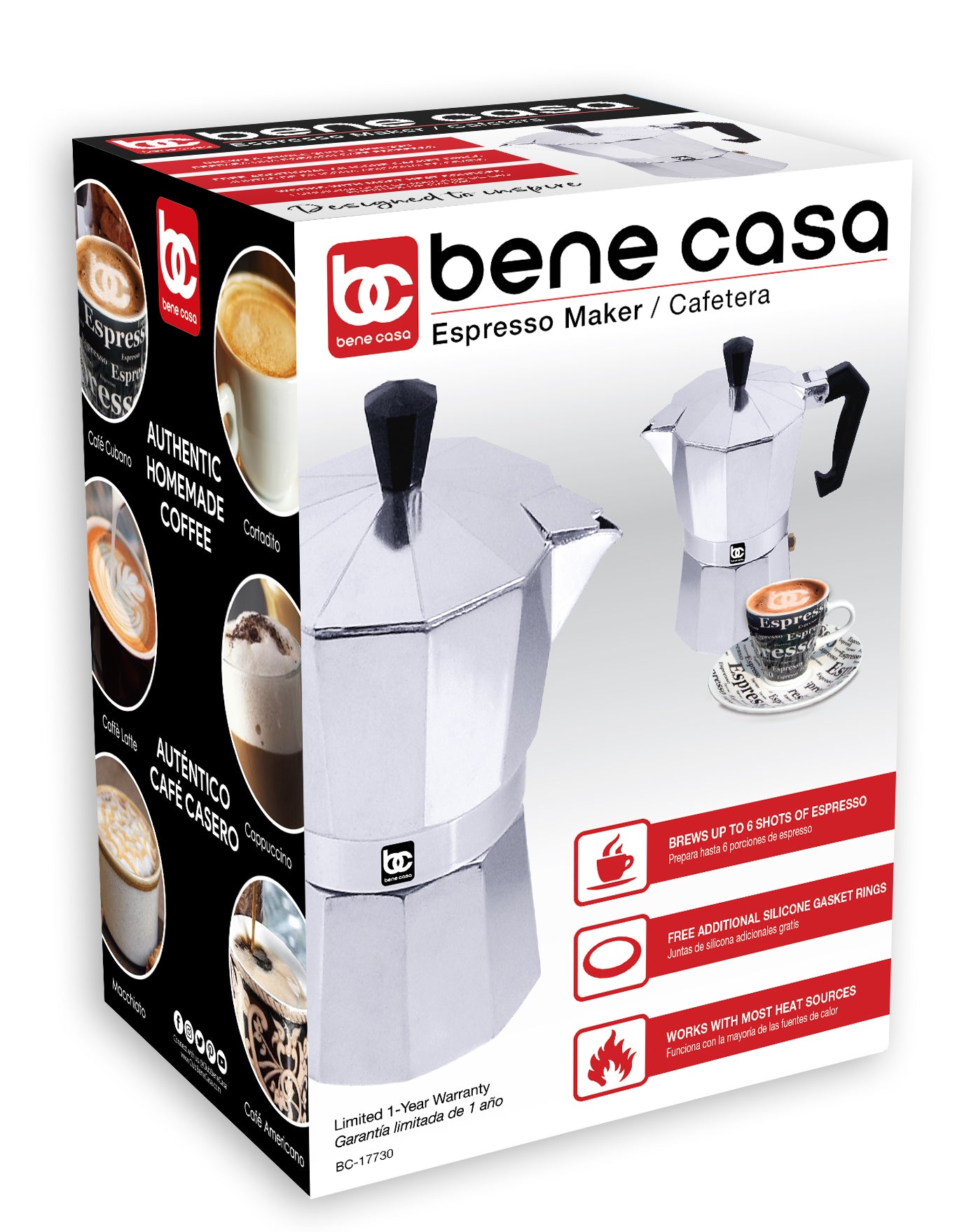 
                  
                    Bene Casa aluminum, stovetop, espresso maker w/ side pour spout
                  
                