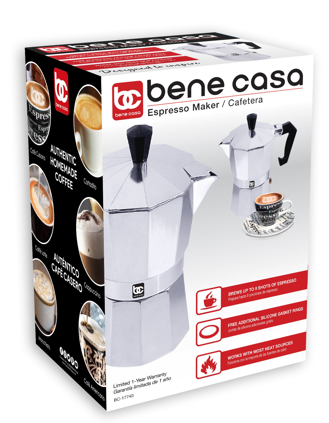 
                  
                    Bene Casa aluminum, stovetop, espresso maker w/ side pour spout
                  
                