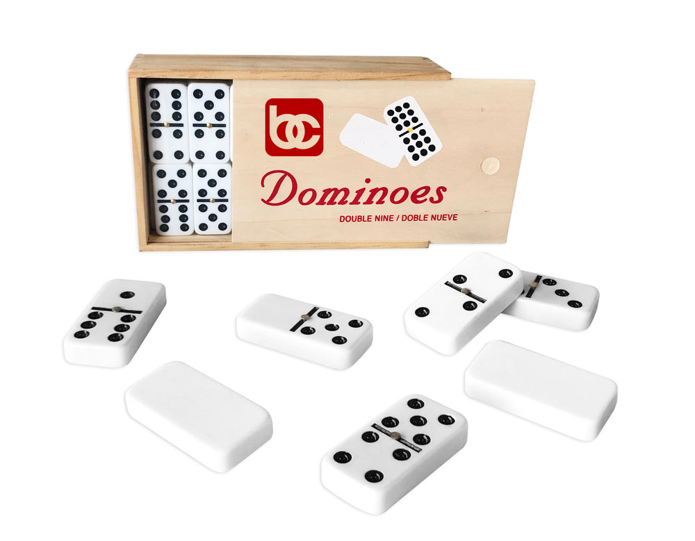 Bene Casa handcrafted double 9, 55-tile domino set, wooden sliding lid box