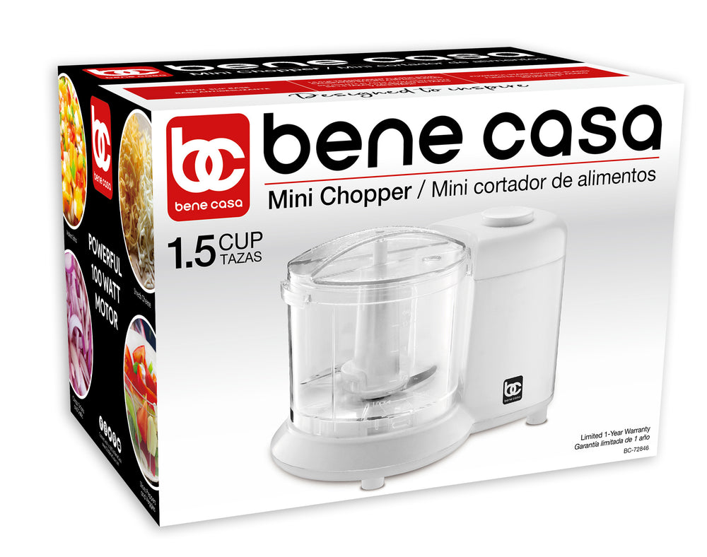 
                  
                    Bene Casa Mini Chopper, stainless-steel blade, pulse control, mincer, dicer - (3 colors)
                  
                