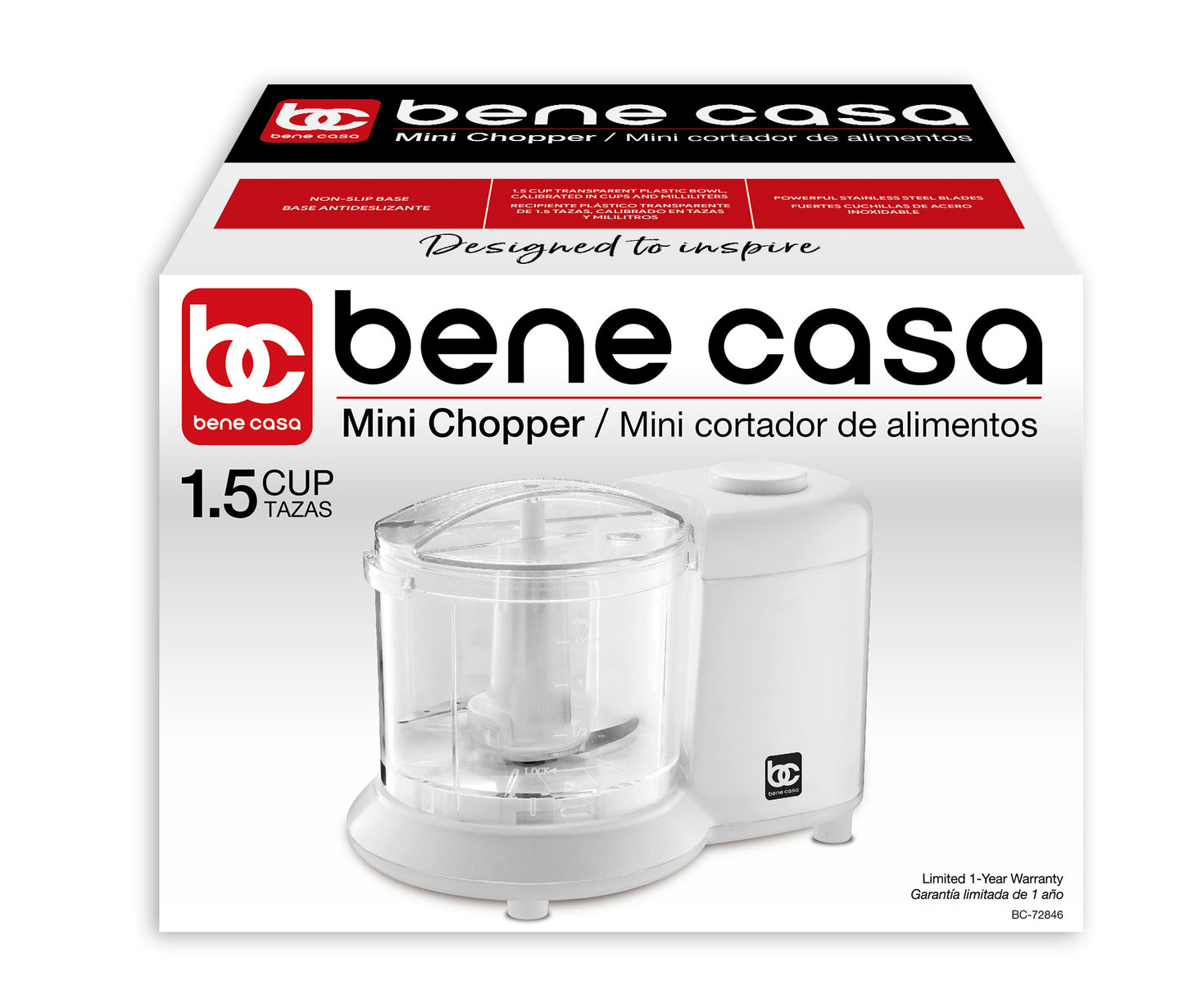 
                  
                    Bene Casa Mini Chopper, stainless-steel blade, pulse control, mincer, dicer - (3 colors)
                  
                