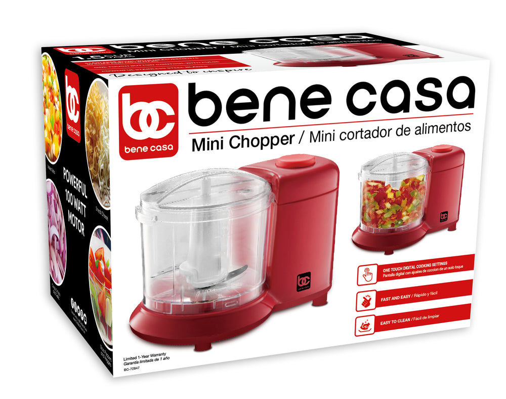 
                  
                    Bene Casa Mini Chopper, stainless-steel blade, pulse control, mincer, dicer - (3 colors)
                  
                