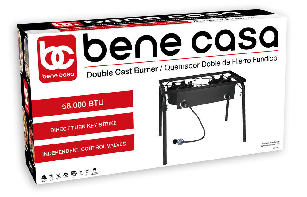 
                  
                    Bene Casa Double Cast Iron Burner, w/high pressure regulator, weatherproof
                  
                