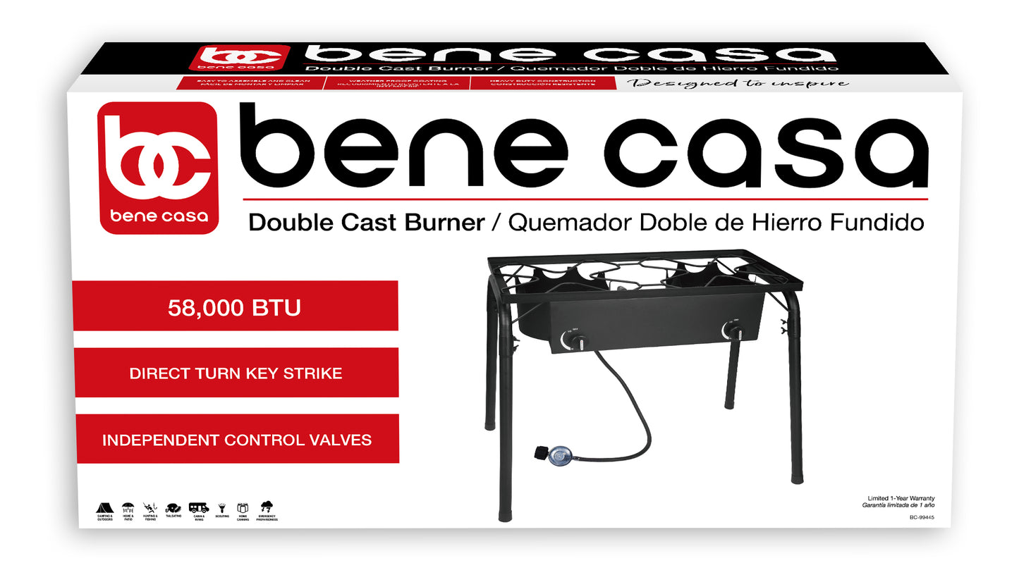 
                  
                    Bene Casa Double Cast Iron Burner, w/high pressure regulator, weatherproof
                  
                