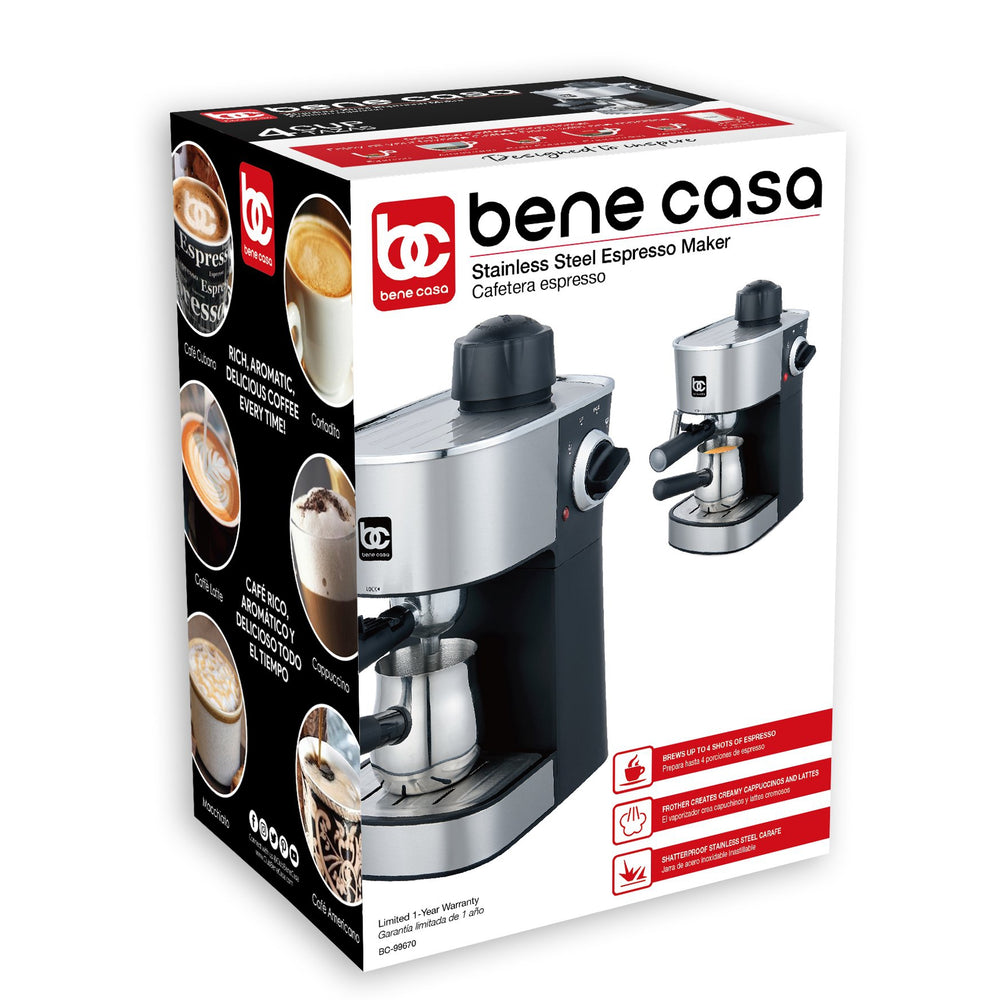 
                  
                    Bene Casa 4-cup stainless-steel espresso maker; cappuccino, latte , coffee maker
                  
                